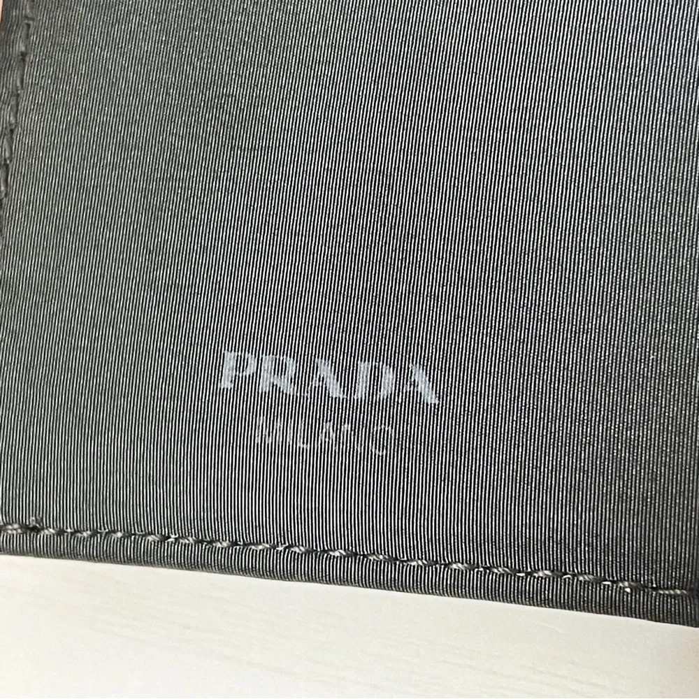 Prada black tech nylon red logo vintage trifold snap wallet